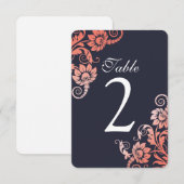 オンブレ コーラルとブルーのテーブルナンバーカード 招待状 (正面/裏面)