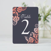オンブレ コーラルとブルーのテーブルナンバーカード 招待状 (スタンド正面)