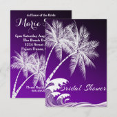 オンブレ パープル トロピカル パーム ブライダル シャワー 招待状 (正面/裏面)