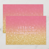 オンブレ ピンク ゴールド あなたは私のブライズメイドになる？ グリッター 招待状 (正面/裏面)