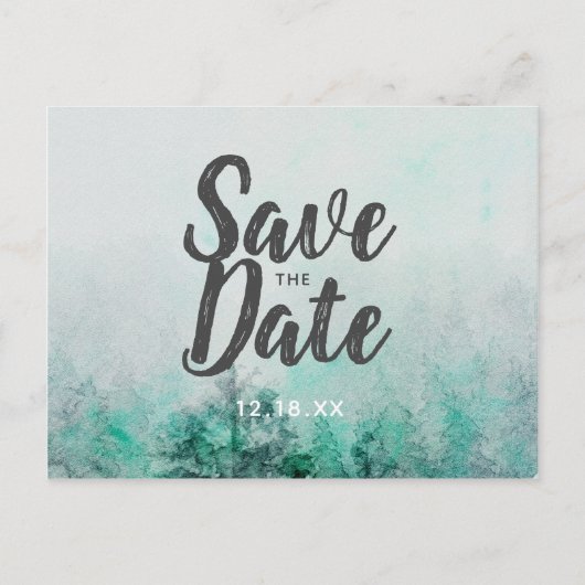 オンブレ フォレスト 水彩画 松の木 Save the Date 案内ポストカード (正面)