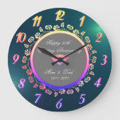 オンブレ フローラル スワールズ グリーン 50周年 結婚記念日 ラージ壁時計 (正面)