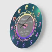 オンブレ フローラル スワールズ 緑色 50周年 結婚記念日 ラージ壁時計 (傾斜)