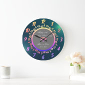 オンブレ フローラル スワールズ 緑色 50周年 結婚記念日 ラージ壁時計 (ホーム)