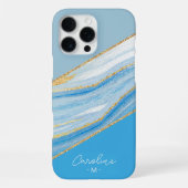 オンブレ ブルー マーブル アート柄 カスタムデザイン iPhoneケース (裏面)