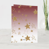 オンブレ レッド ゴールド グリッター スターズ クリスマス カード (裏面)