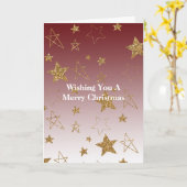 オンブレ レッド ゴールド グリッター スターズ クリスマス カード (黄色い花)