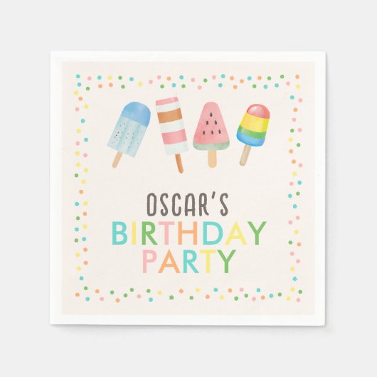 オンポップ・アートのアンドチルアイスクリーム子供の誕生日 スタンダードカクテルナプキン (正面)