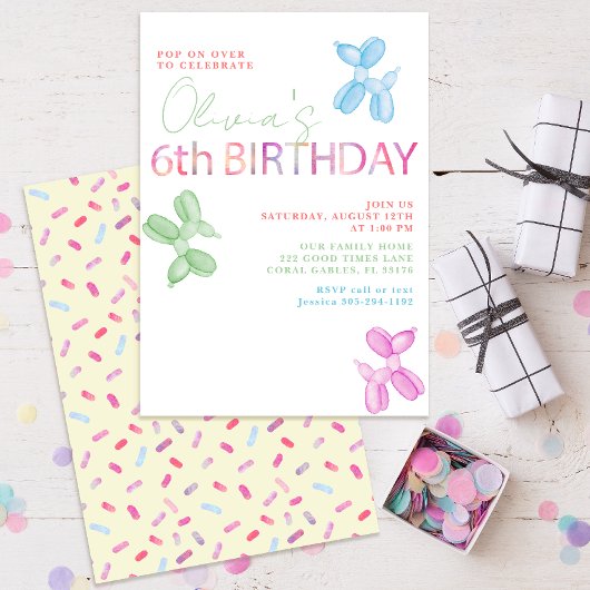 オンポップ・アートの6誕生日バルーン招待状 招待状