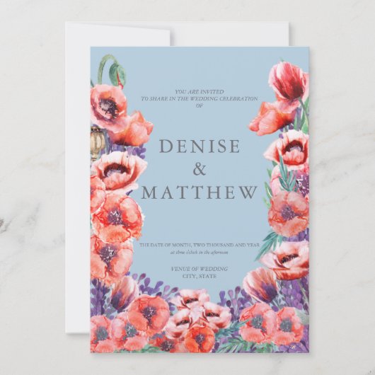 オンポファロデス ブルー背景のポピー コレクション 招待状 (正面)