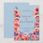 オンポワールブルーの背景のポピーコレクション 招待状 (正面/裏面)