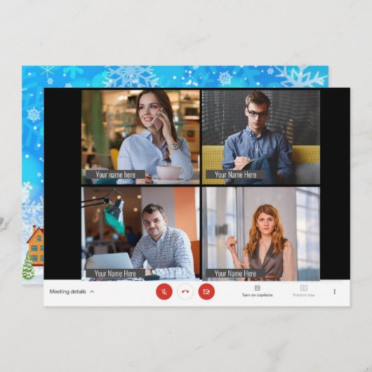 オンラおもしろいインズーム会議クリスマスホリデーカード シーズンカード (正面/裏面)