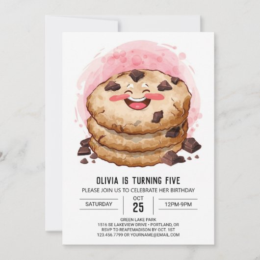 オンライお洒落ンピンクCookie誕生日 招待状 (正面)