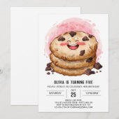 オンライお洒落ンピンクCookie誕生日 招待状 (正面/裏面)