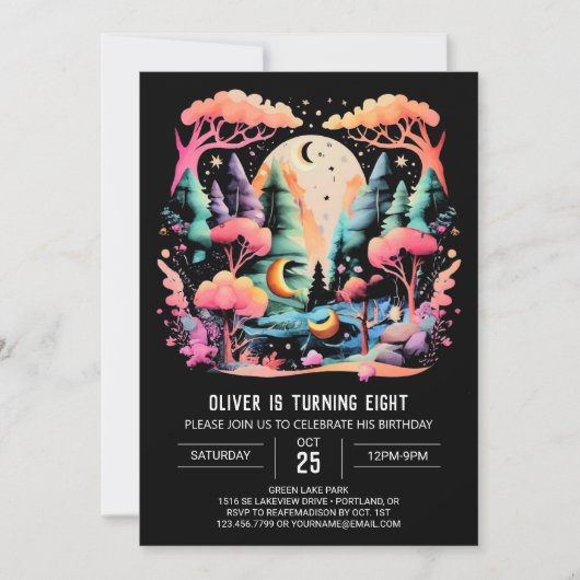 オンライエレガントンウッドランド誕生日 招待状 (正面)