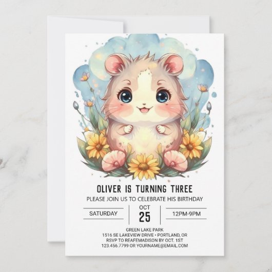 オンライエレガントンハムスター誕生日 招待状 (正面)