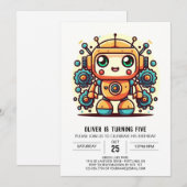 オンラインお洒落金属製ロボット誕生日 招待状 (正面/裏面)