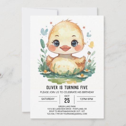 オンラインかわいいアヒル誕生日 招待状 (正面)