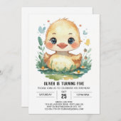 オンラインかわいいアヒル誕生日 招待状 (正面/裏面)