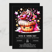 オンラインかわいいエレガントマフィンガール誕生日 招待状 (正面/裏面)