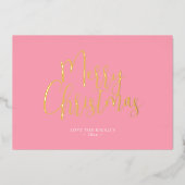 オンラインでカスタマイズ可能なピンクの写真クリスマスカード 箔シーズンカード (正面)