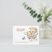 オンラインで出欠確認 テディベア 赤ちゃん 男の子 ベア 赤ちゃんのシャワー エンクロージャーカード (スタンド正面)