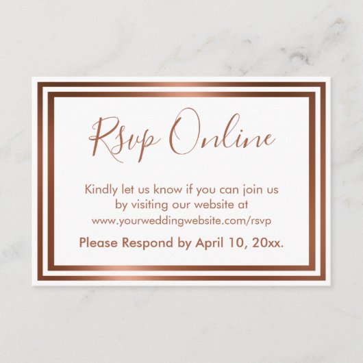 オンラインで返信 簡潔 エレガントな白背景に銅色 エンクロージャーカード (正面)