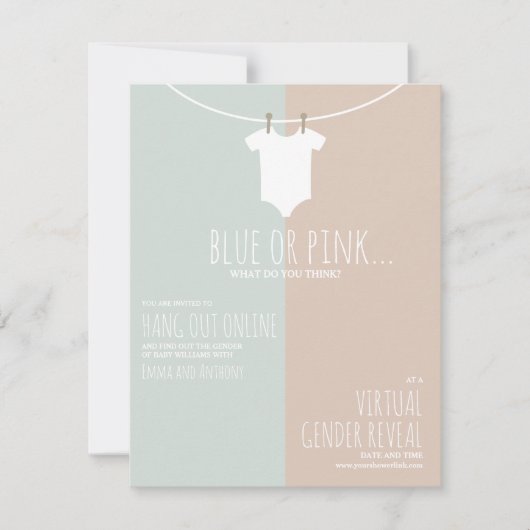 オンラインのバーチャルジェンダーがクロスレインピンクブルーを表示 招待状 (正面)