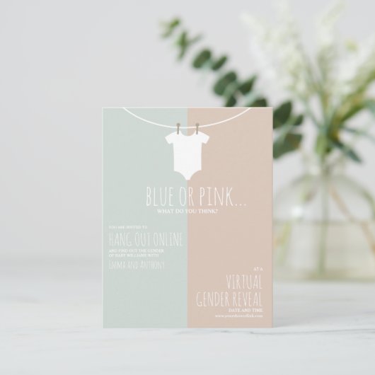 オンラインのバーチャルジェンダーがクロスレインピンクブルーを表示 招待状 (スタンド正面)