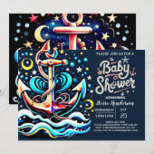 オンラインアンカー ボーホー ベイビーシャワー 招待状 (正面/裏面)