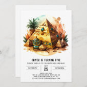 オンラインエジプトの黄金のピラミッド誕生日 招待状 (正面/裏面)