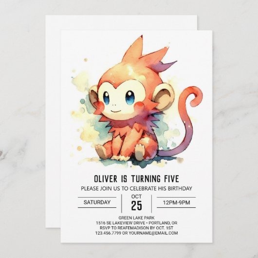 オンラインエレガントサル誕生日 招待状 (正面/裏面)