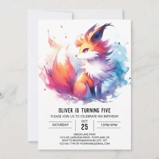 オンラインエレガントフォックスの誕生日 招待状 (正面)