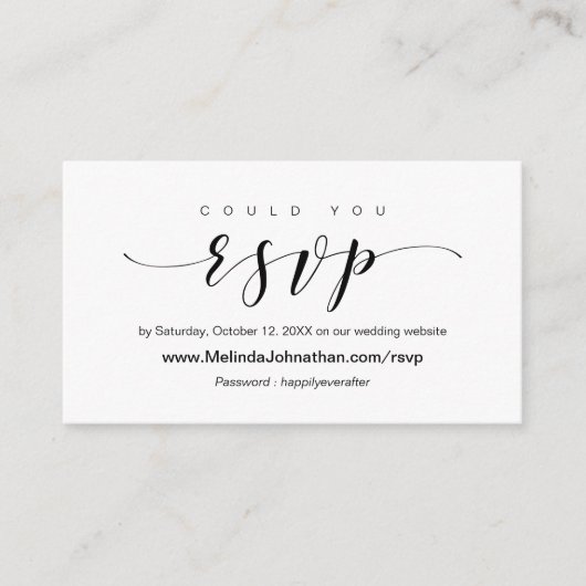 オンラインエレガント結婚式のRSVP応答 エンクロージャーカード (正面)