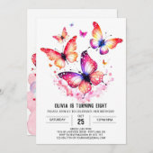 オンラインカスタムバタフライガール誕生日 招待状 (正面/裏面)