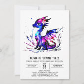 オンラインカラフルドラゴンデジタルガール誕生日 招待状 (正面)