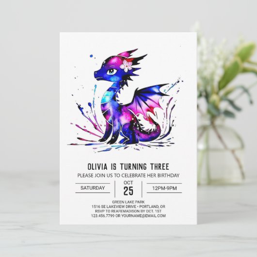オンラインカラフルドラゴンデジタルガール誕生日 招待状 (スタンド正面)