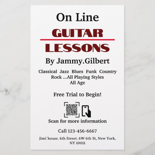 オンラインギターレッスンフライヤー両面印刷 チラシ (正面)