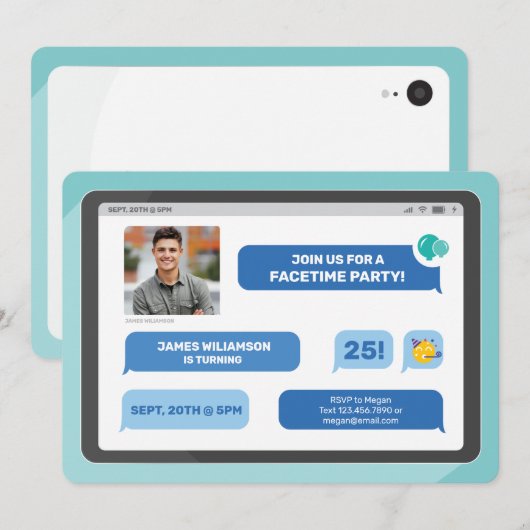 オンライングループビデオチャットタブレットテキストメッセージパーティー 招待状 (正面/裏面)