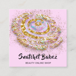 オンラインショップスタジオホログラフピンクQRコードロゴ スクエア名刺