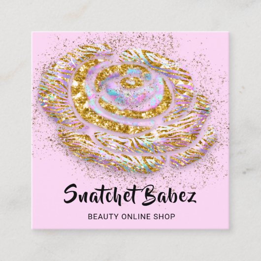 オンラインショップスタジオホログラフピンクQRコードロゴ スクエア名刺 (正面)