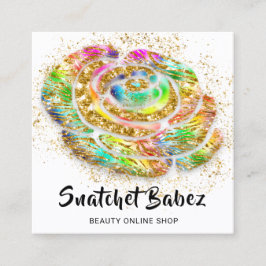 オンラインショップビューティークレインボー金ゴールドQRコードロゴ スクエア名刺