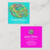 オンラインショップピンクウォーター金ゴールドQRコードロゴ スクエア名刺 (正面/裏面)