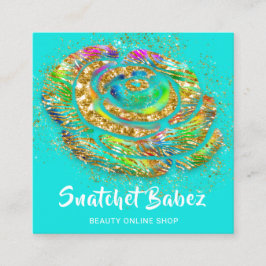 オンラインショップピンクウォーター金ゴールドQRコードロゴ スクエア名刺