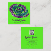 オンラインショップファッショングリーンパープルQRコードロゴ スクエア名刺 (正面/裏面)