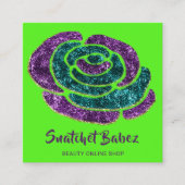 オンラインショップファッショングリーンパープルQRコードロゴ スクエア名刺 (正面)