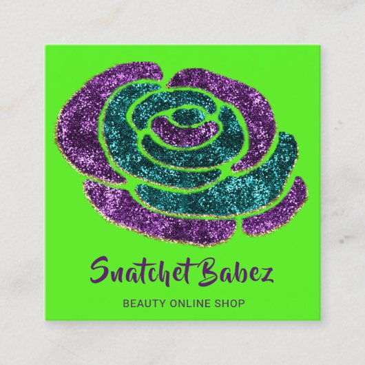 オンラインショップファッショングリーンパープルQRコードロゴ スクエア名刺 (正面)