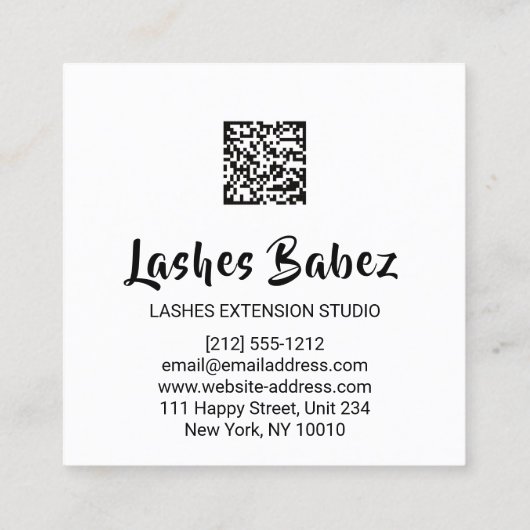 オンラインショップファッションホワイトドレスQRコードロゴ スクエア名刺 (裏面)