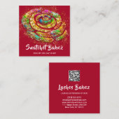 オンラインショップレッドレインボー金ゴールドQRコードロゴスクウェア スクエア名刺 (正面/裏面)