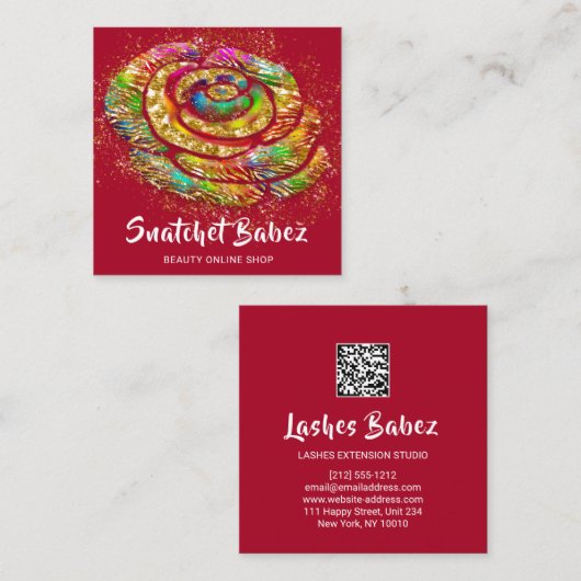 オンラインショップレッドレインボー金ゴールドQRコードロゴスクウェア スクエア名刺 (正面/裏面)